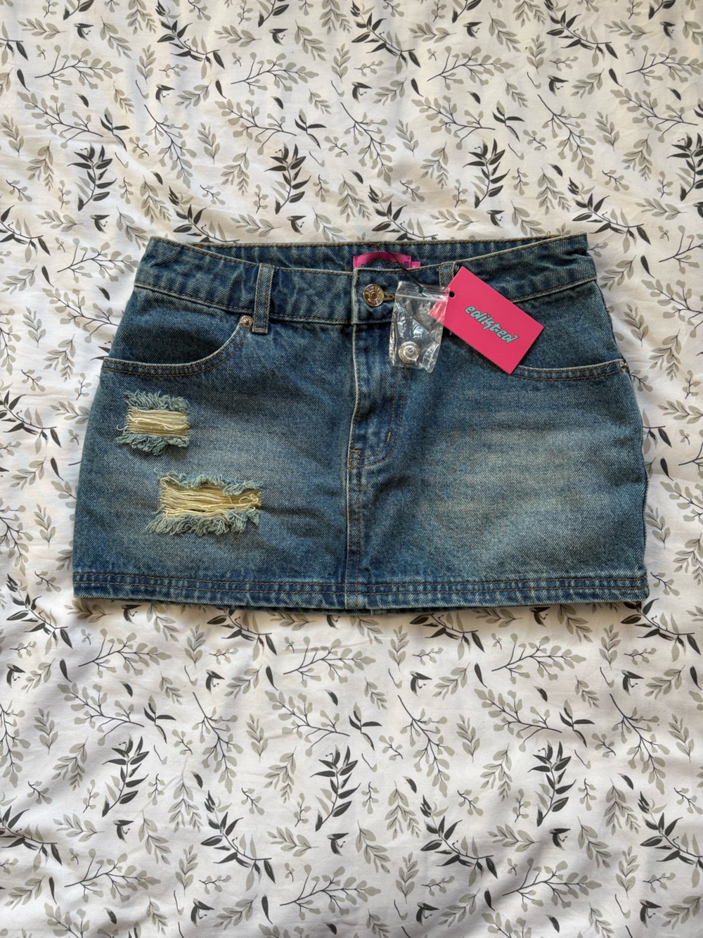 Edikted Distressed Denim Mini Skirt